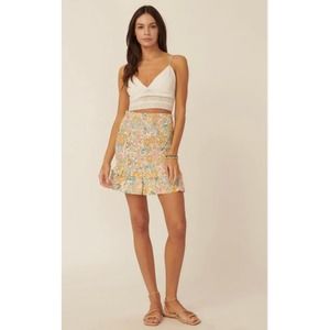 Promesa Women's Floral Smocked Ruffle Trim Mini Skirt size Large